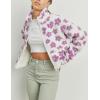 image:imageCHARTOU Womens Floral Print Sherpa Fleece Jackets Zip Up Stand Collar Daisy Jacquard Faux Fur Coat OutwearWhite