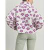 image:imageCHARTOU Womens Floral Print Sherpa Fleece Jackets Zip Up Stand Collar Daisy Jacquard Faux Fur Coat OutwearWhite