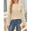 image:imageCHARTOU Womens Lace Eyelet Long Sleeve Tops Shirt Dressy Boho Floral Hollow Out Crochet Beach Blouses SummerApricot