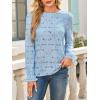 image:imageCHARTOU Womens Lace Eyelet Long Sleeve Tops Shirt Dressy Boho Floral Hollow Out Crochet Beach Blouses SummerBlue