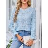 image:imageCHARTOU Womens Lace Eyelet Long Sleeve Tops Shirt Dressy Boho Floral Hollow Out Crochet Beach Blouses SummerBlue