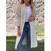 image:imageCHARTOU Womens Lapel Knit Mid Long Pea Coat Tweed Jacket Blazer Open Front Cardigan Sweater with PocketsBeige