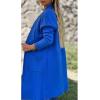 image:imageCHARTOU Womens Lapel Knit Mid Long Pea Coat Tweed Jacket Blazer Open Front Cardigan Sweater with PocketsBlue