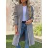 image:imageCHARTOU Womens Lapel Knit Mid Long Pea Coat Tweed Jacket Blazer Open Front Cardigan Sweater with PocketsGrey
