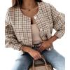 image:imageCHARTOU Womens Loose Fit Lightweight O Neck Long Sleeve Button Down Plaid JacketKhaki