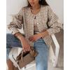 image:imageCHARTOU Womens Loose Fit Lightweight O Neck Long Sleeve Button Down Plaid JacketKhaki