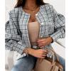 image:imageCHARTOU Womens Loose Fit Lightweight O Neck Long Sleeve Button Down Plaid JacketLight Blue