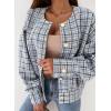 image:imageCHARTOU Womens Loose Fit Lightweight O Neck Long Sleeve Button Down Plaid JacketLight Blue