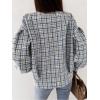 image:imageCHARTOU Womens Loose Fit Lightweight O Neck Long Sleeve Button Down Plaid JacketLight Blue