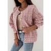 image:imageCHARTOU Womens Loose Fit Lightweight O Neck Long Sleeve Button Down Plaid JacketPink