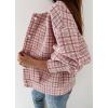 image:imageCHARTOU Womens Loose Fit Lightweight O Neck Long Sleeve Button Down Plaid JacketPink
