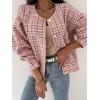 image:imageCHARTOU Womens Loose Fit Lightweight O Neck Long Sleeve Button Down Plaid JacketPink