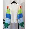 image:imageCHARTOU Womens Open Front Cardigan Slouchy Fluffy Stripes Contrast Color RibKnit SweaterGreen