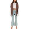 image:imageCHARTOU Womens Oversized Lace Crochet Patchwork Button Down Long Sleeve Blouse ShirtCoffee