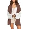 image:imageCHARTOU Womens Oversized Lace Crochet Patchwork Button Down Long Sleeve Blouse ShirtCoffee