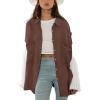 image:imageCHARTOU Womens Oversized Lace Crochet Patchwork Button Down Long Sleeve Blouse ShirtCoffee