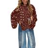 image:imageCHARTOU Womens Polka Dot Chiffon Blouse Dressy Bow Tie Loose Lantern Sleeve SemiSheer Shirt Summer Top 2026Brown