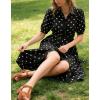 image:imageCHARTOU Womens Polka Dot Midi Dress Puff Short Sleeve Button Down Shirt Dress with Belt for Casual SummerBlack