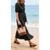 image:imageCHARTOU Womens Polka Dot Midi Dress Puff Short Sleeve Button Down Shirt Dress with Belt for Casual SummerBlack