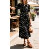 image:imageCHARTOU Womens Polka Dot Midi Dress Puff Short Sleeve Button Down Shirt Dress with Belt for Casual SummerBlack
