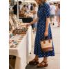 image:imageCHARTOU Womens Polka Dot Midi Dress Puff Short Sleeve Button Down Shirt Dress with Belt for Casual SummerBlue