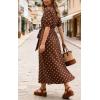 image:imageCHARTOU Womens Polka Dot Midi Dress Puff Short Sleeve Button Down Shirt Dress with Belt for Casual SummerBrown