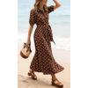 image:imageCHARTOU Womens Polka Dot Midi Dress Puff Short Sleeve Button Down Shirt Dress with Belt for Casual SummerBrown