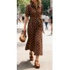 image:imageCHARTOU Womens Polka Dot Midi Dress Puff Short Sleeve Button Down Shirt Dress with Belt for Casual SummerBrown