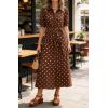 image:imageCHARTOU Womens Polka Dot Midi Dress Puff Short Sleeve Button Down Shirt Dress with Belt for Casual SummerBrown
