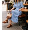 image:imageCHARTOU Womens Polka Dot Midi Dress Puff Short Sleeve Button Down Shirt Dress with Belt for Casual SummerLight Blue