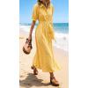 image:imageCHARTOU Womens Polka Dot Midi Dress Puff Short Sleeve Button Down Shirt Dress with Belt for Casual SummerYellow