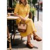 image:imageCHARTOU Womens Polka Dot Midi Dress Puff Short Sleeve Button Down Shirt Dress with Belt for Casual SummerYellow
