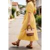 image:imageCHARTOU Womens Polka Dot Midi Dress Puff Short Sleeve Button Down Shirt Dress with Belt for Casual SummerYellow