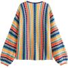 image:imageCHARTOU Womens Rainbow Striped Cable Knit Cardigan Sweaters Open Front Color Block Loose Long Sleeve OutwearColor Stripes