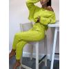 image:imageCHARTOU Womens Sexy One Shoulder 2 Pieces Outfit Chunky Cable Knit Sweater Crop Top Pants SetGreen