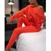 image:imageCHARTOU Womens Sexy One Shoulder 2 Pieces Outfit Chunky Cable Knit Sweater Crop Top Pants SetOrange