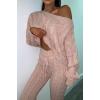 image:imageCHARTOU Womens Sexy One Shoulder 2 Pieces Outfit Chunky Cable Knit Sweater Crop Top Pants SetPink