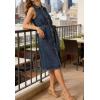 image:imageCHARTOU Womens Sleeveless Denim Dress Button Down Belted Midi Shirt Dress with PocketsDark Blue