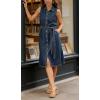 image:imageCHARTOU Womens Sleeveless Denim Dress Button Down Belted Midi Shirt Dress with PocketsDark Blue