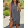 image:imageCHARTOU Womens Summer Sleeveless Mid Long Shift Dress Linen Tunic Lightweight Henley Shirt DressGrey