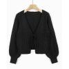 image:imageCHARTOU Womens Tie Front Cropped Cardigan Chunky Knit Cute Y2k Bow Cardigan Sweater Long Sleeve Outwear TopsBlack