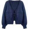 image:imageCHARTOU Womens Tie Front Cropped Cardigan Chunky Knit Cute Y2k Bow Cardigan Sweater Long Sleeve Outwear TopsNavy