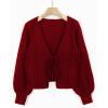 image:imageCHARTOU Womens Tie Front Cropped Cardigan Chunky Knit Cute Y2k Bow Cardigan Sweater Long Sleeve Outwear TopsRed