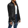 image:imageCHARTOU Womens Trendy Ripped Frayed Raw Hem Hippie Button Down Denim Shirt JacketBlack