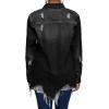 image:imageCHARTOU Womens Trendy Ripped Frayed Raw Hem Hippie Button Down Denim Shirt JacketBlack