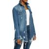 image:imageCHARTOU Womens Trendy Ripped Frayed Raw Hem Hippie Button Down Denim Shirt JacketDark Blue