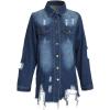 image:imageCHARTOU Womens Trendy Ripped Frayed Raw Hem Hippie Button Down Denim Shirt JacketDark Blue