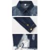 image:imageCHARTOU Womens Trendy Ripped Frayed Raw Hem Hippie Button Down Denim Shirt JacketDark Blue