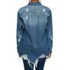 image:imageCHARTOU Womens Trendy Ripped Frayed Raw Hem Hippie Button Down Denim Shirt JacketDark Blue
