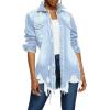 image:imageCHARTOU Womens Trendy Ripped Frayed Raw Hem Hippie Button Down Denim Shirt JacketLight Blue